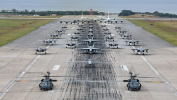 United in Strength: aircraft line the runway at Kadena Air Base